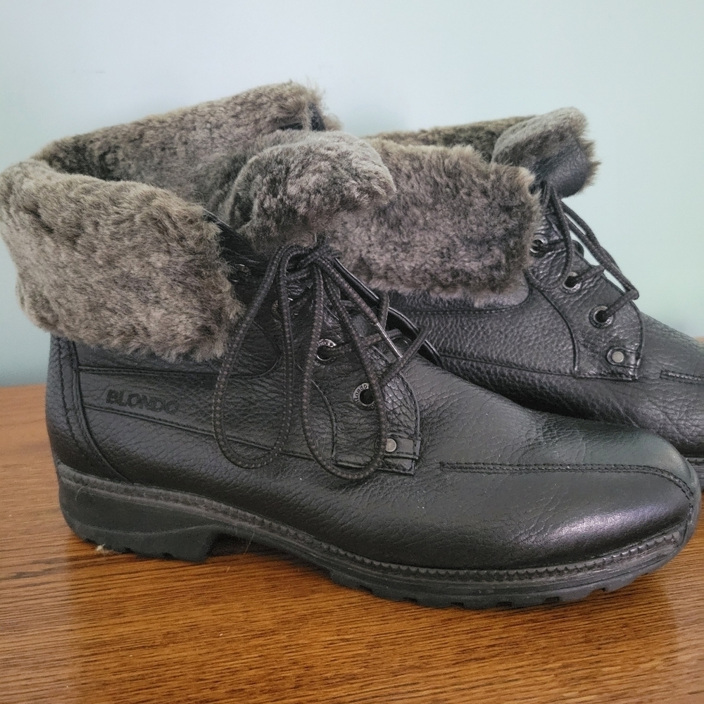 Blondo‎ Black Brown Leather & Wool Boots Lace-up Waterproof Women 10W